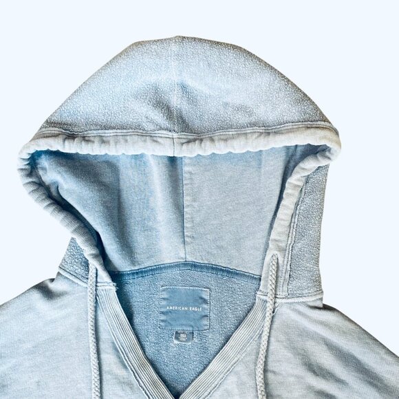 American Eagle Cropped Oversize French Terry V-Neck Hoodie XS Blue #319i - Picture 7 of 16